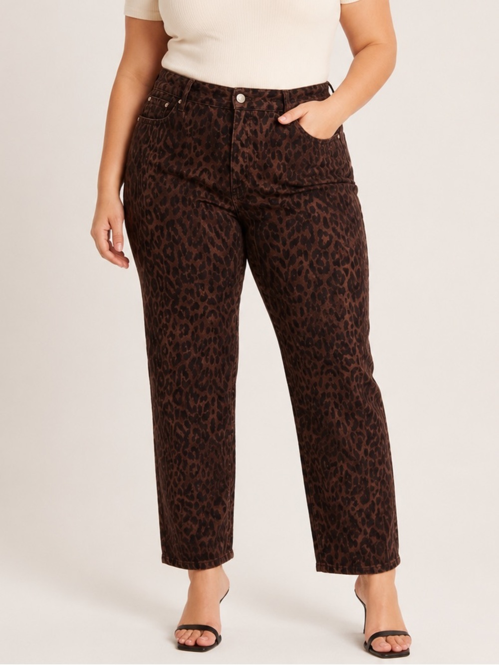 Zara Dark Brown Leopard Print Cropped Jeans